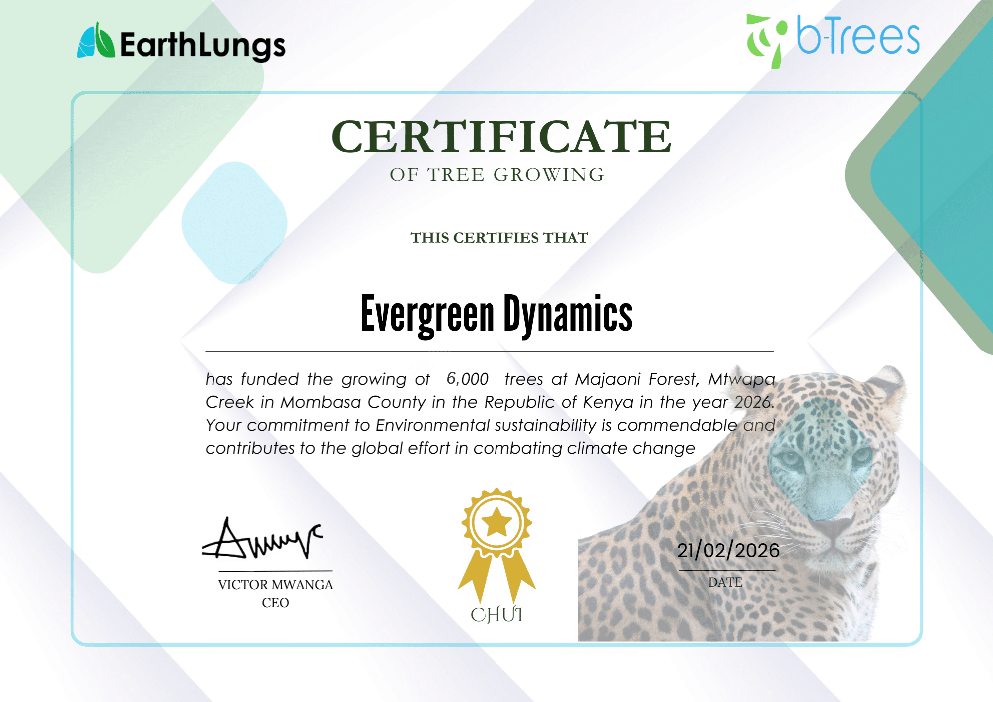 Sample certificate